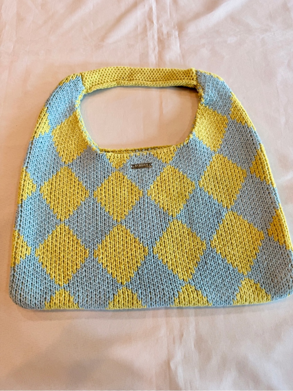 Kopari Beauty Limited Edition Diamond Knit Tote Yellow Blue